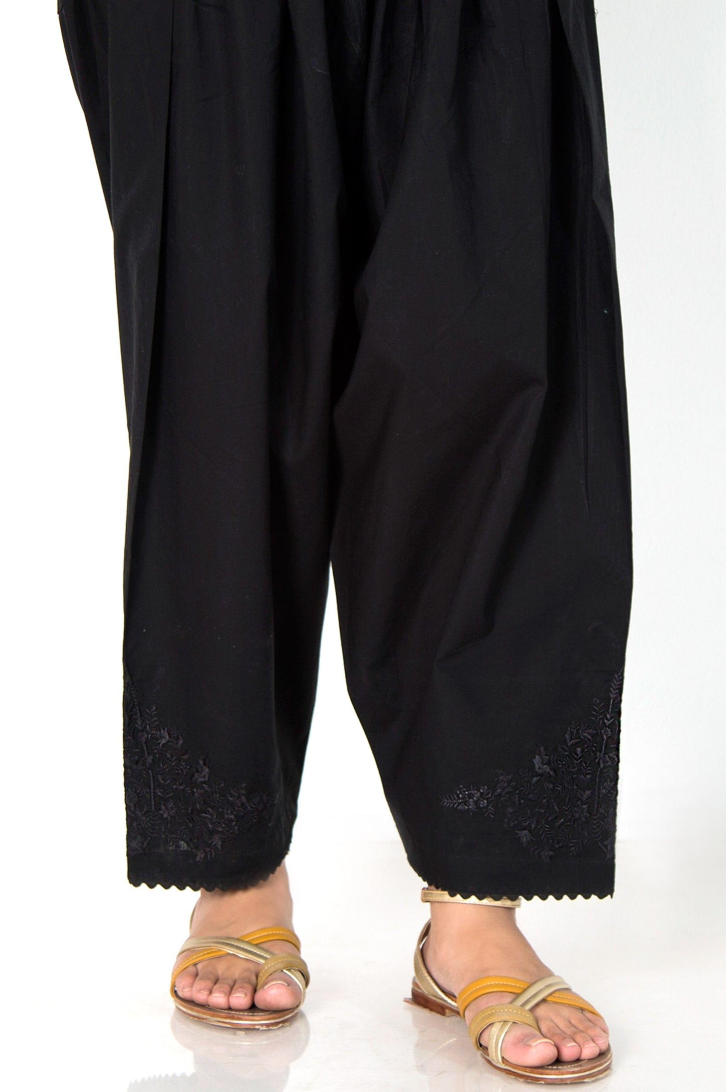 Embroidered Cambric Shalwar - Black
