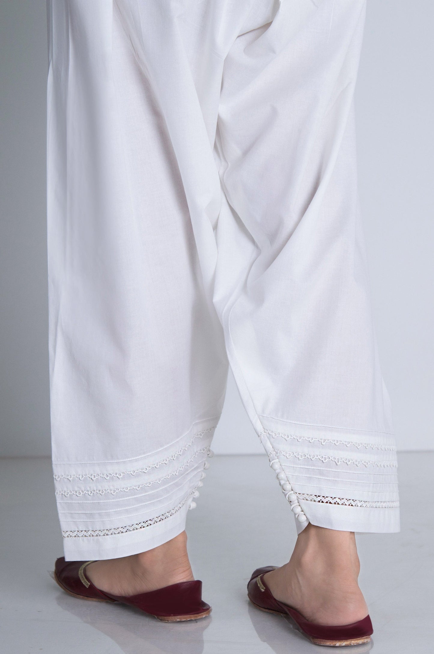 Embellished Cambric Shalwar - White