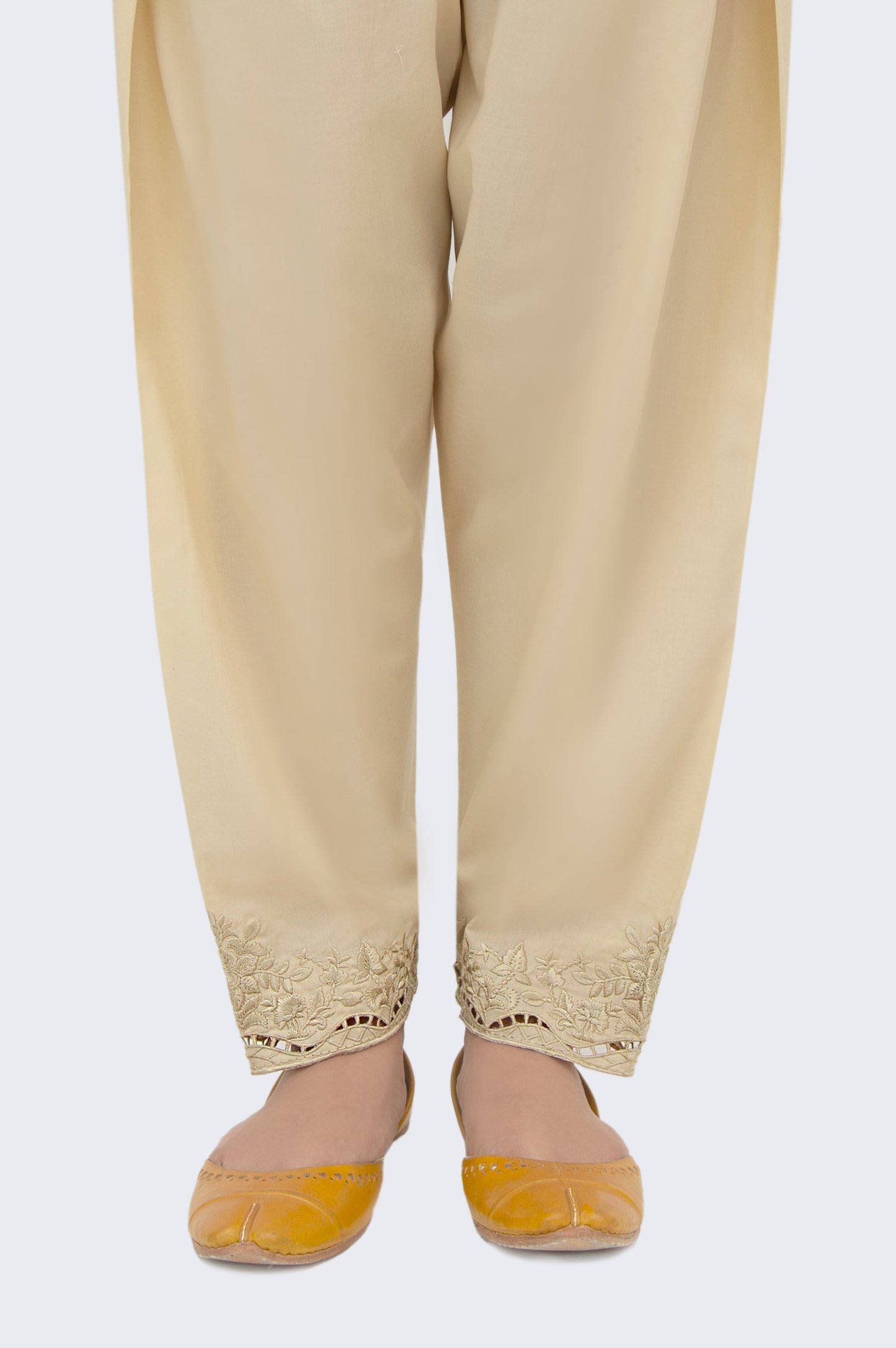 Embroidered Cambric Shalwar - Beige