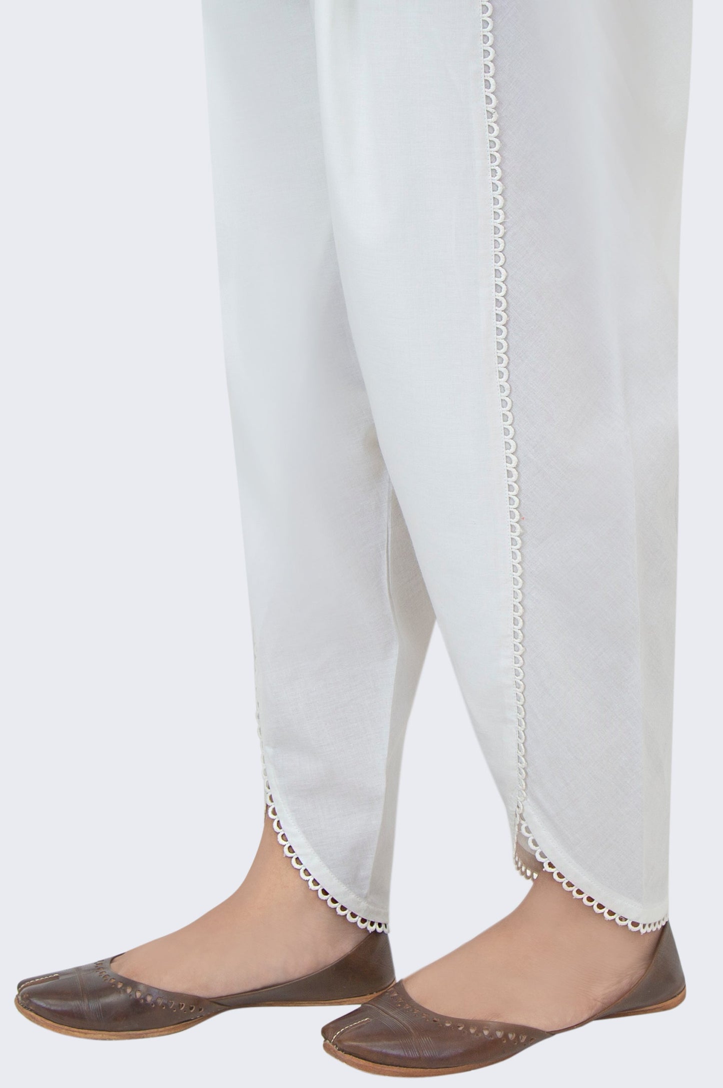 Stylized Cambric Tulip Shalwar -White