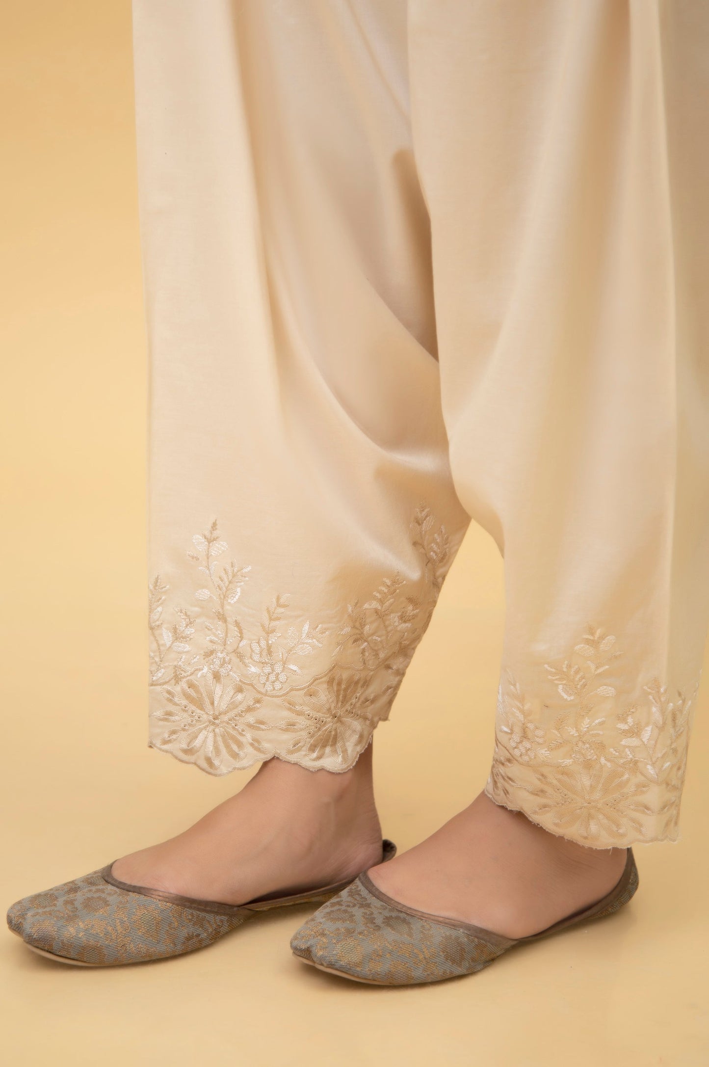 Embroidered Cambric Shalwar - Beige