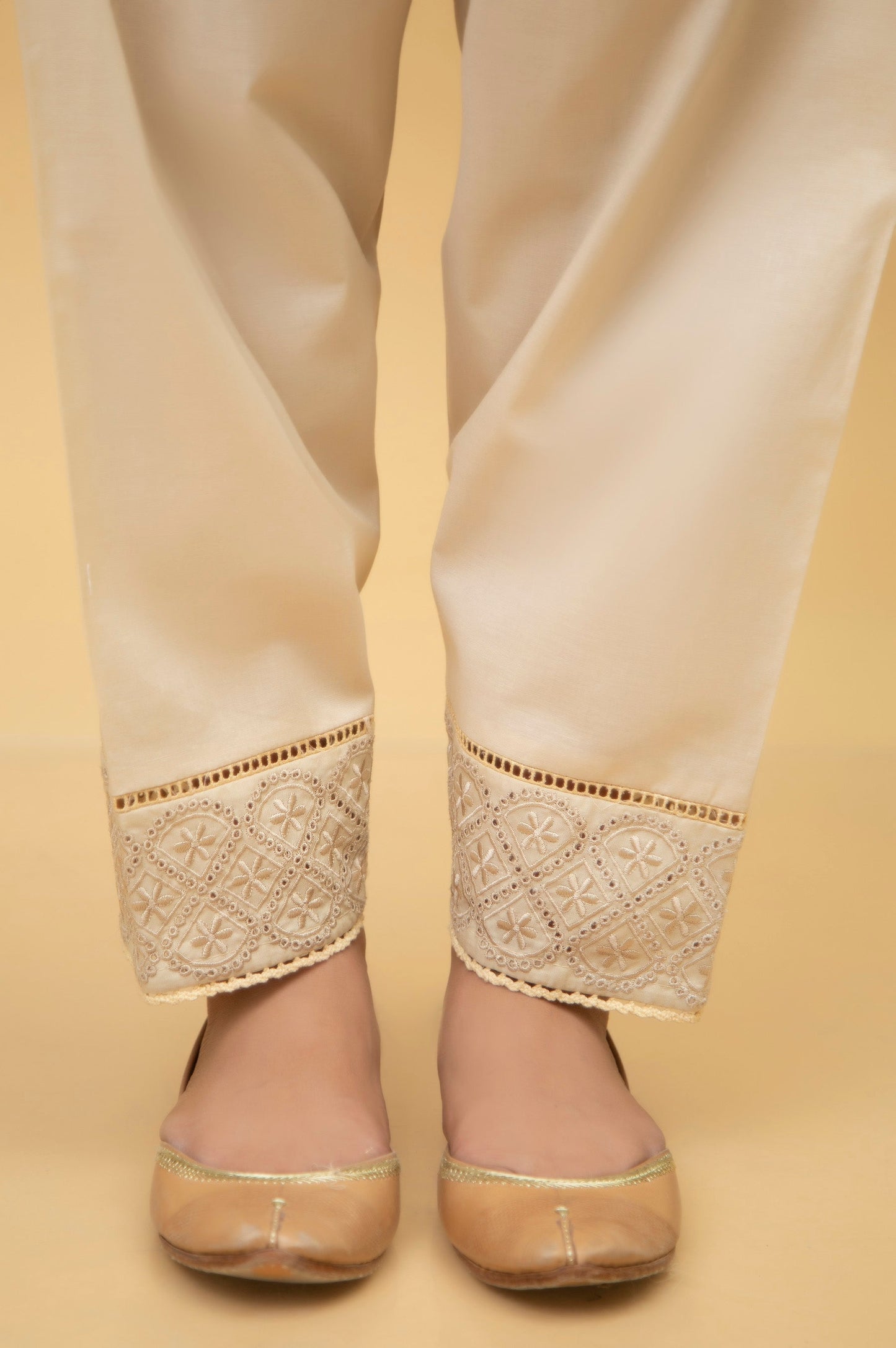 Embroidered Cambric Shalwar - Beige