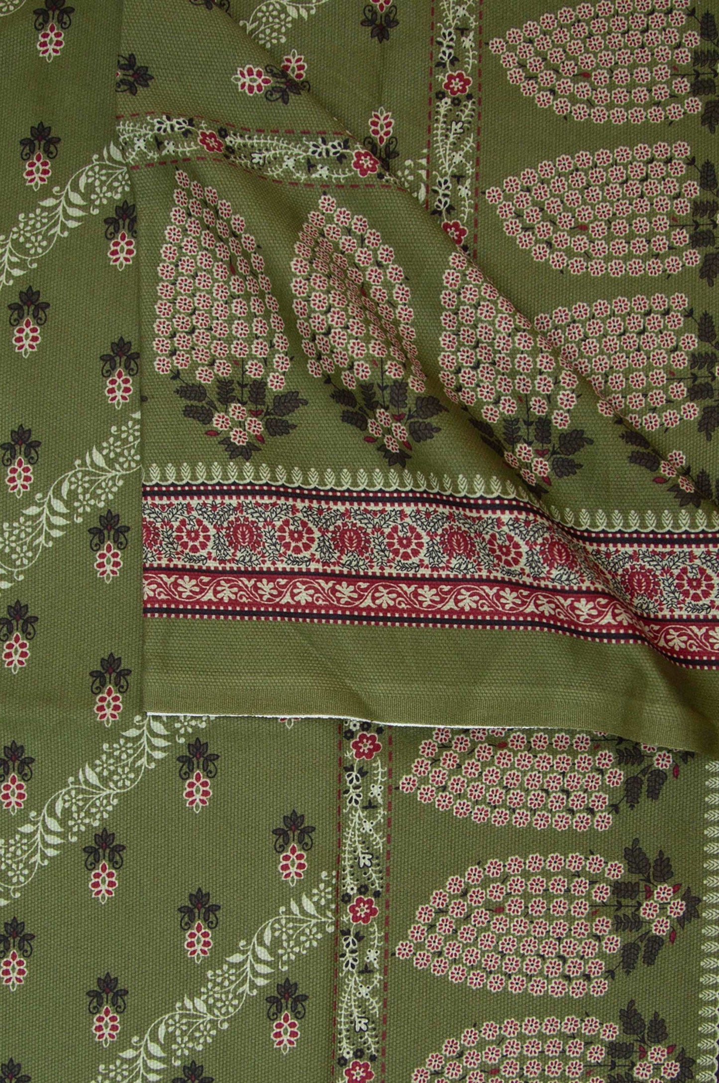 Printed Cottel Dupatta - Army Green