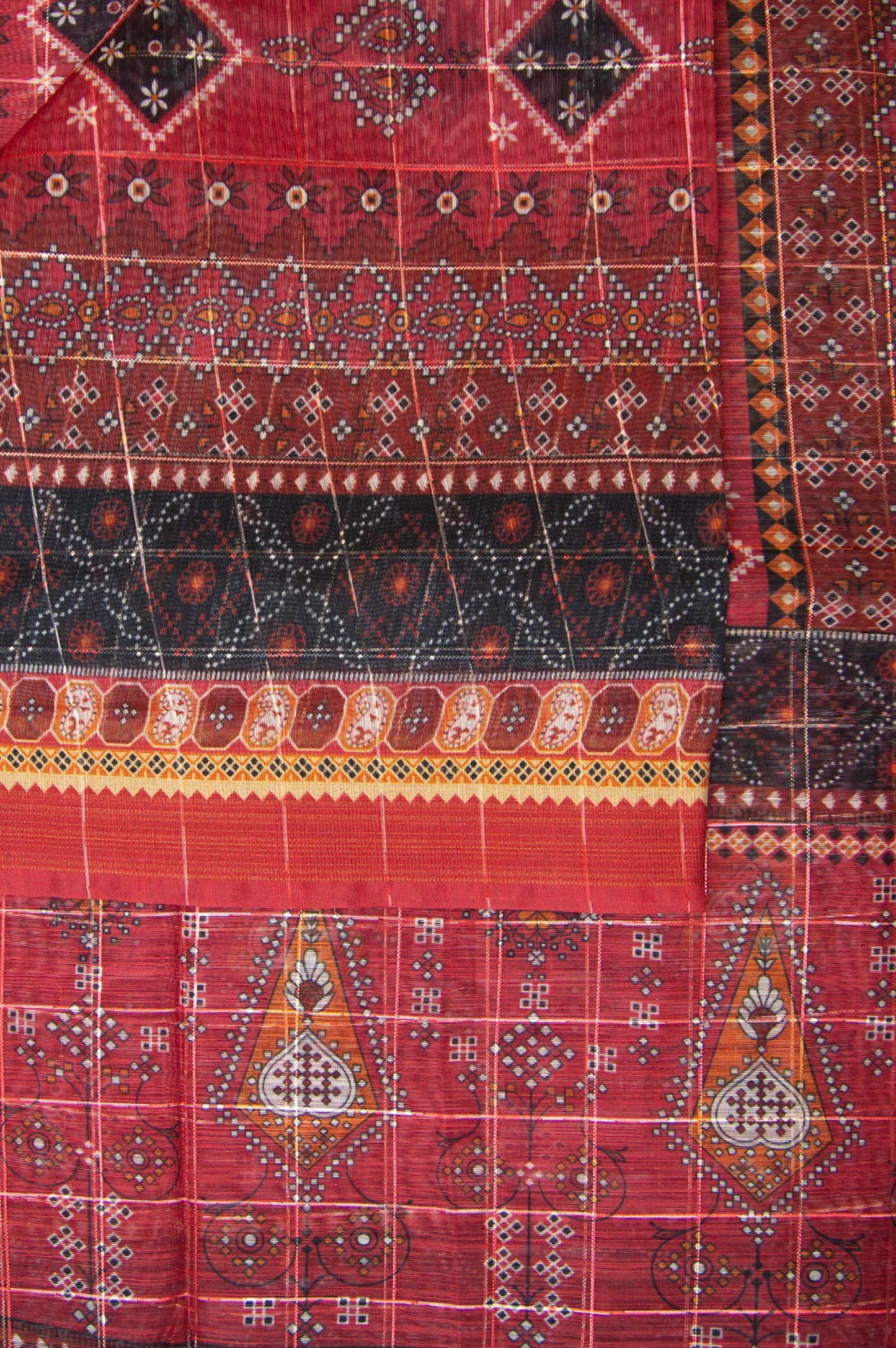 Printed Organza Dupatta - Red