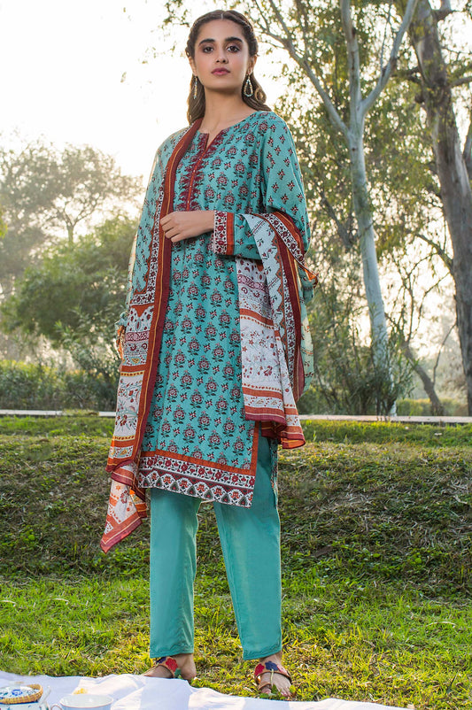 Unstitched 3 Piece Embroidered Digital Printed Lawn Suit