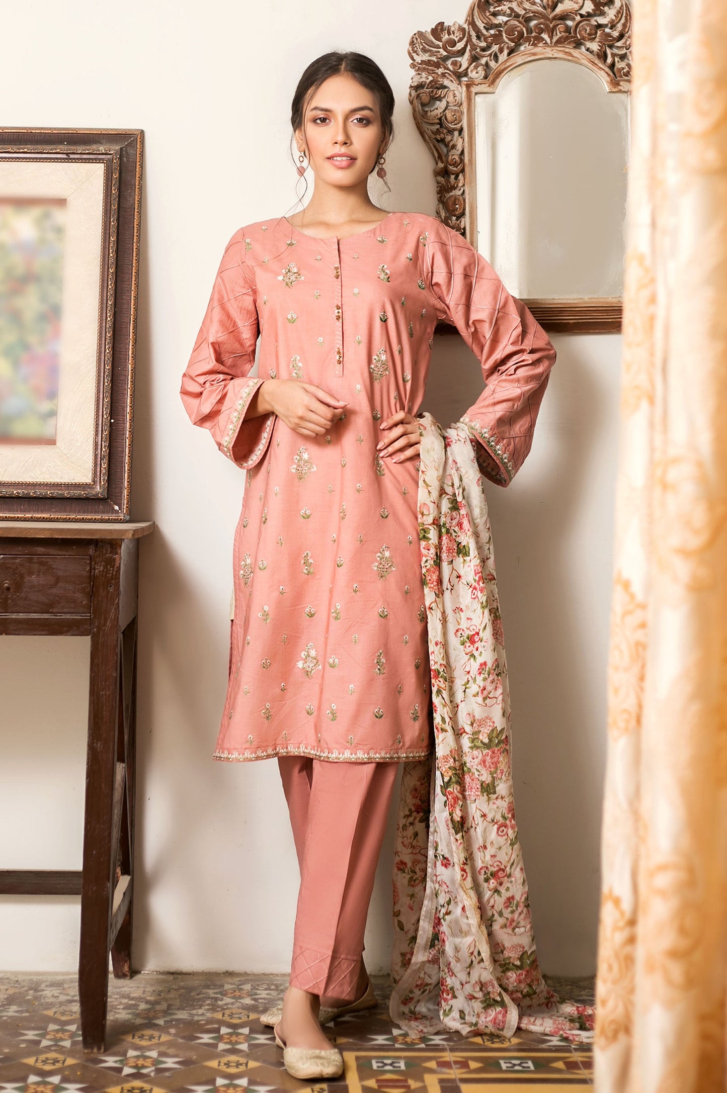 Unstitched 3 Piece Embroidered Cambric Suit