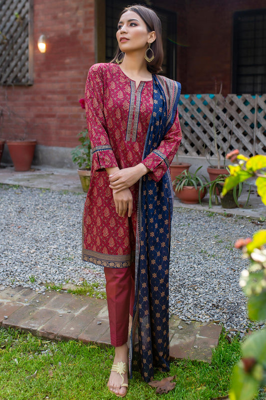 Unstitched 2 Piece Printed Lawn Suit with Printed Lawn Dupatta