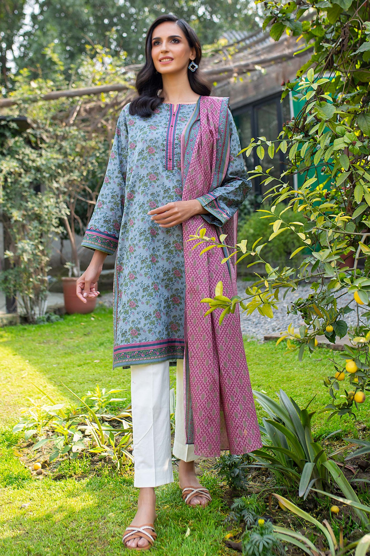 Unstitched 2 Piece Printed Lawn Suit with Printed Lawn Dupatta