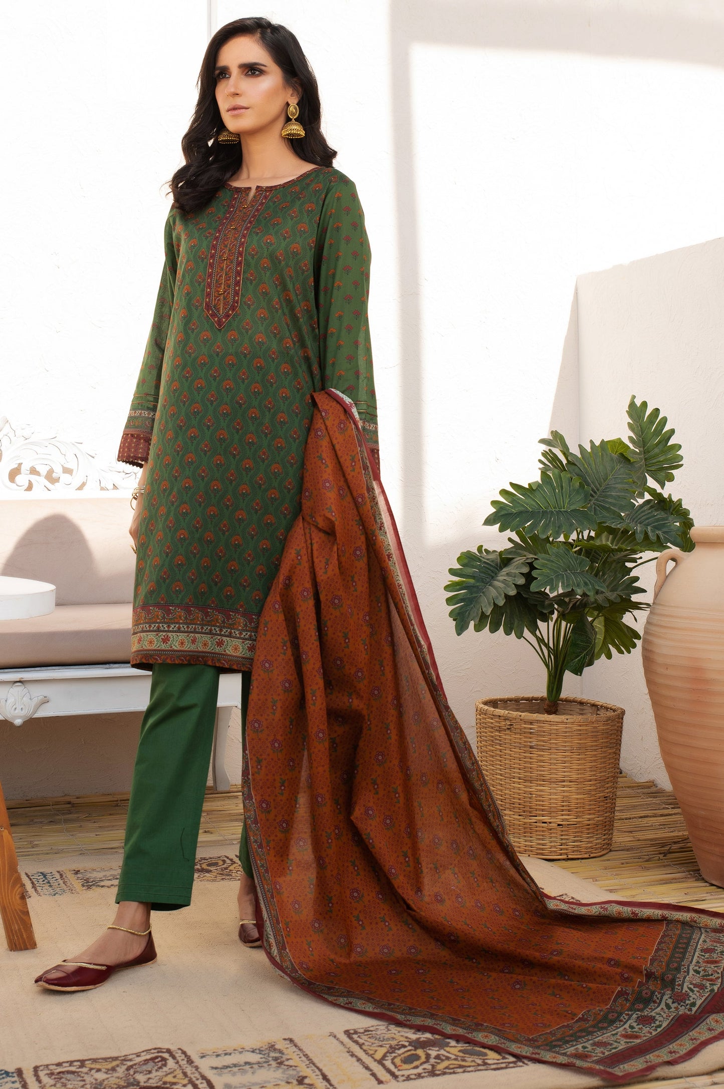 Unstitched 2 Piece Printed Lawn Suit with Cotton Net Dupatta