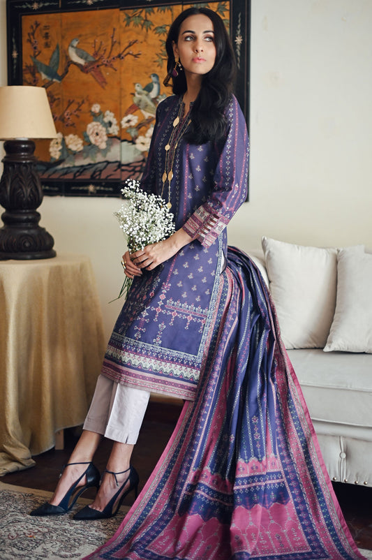Unstitched 2 Piece Printed Khaddar Suit