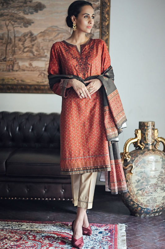 Unstitched 2 Piece Embroidered Khaddar Suit