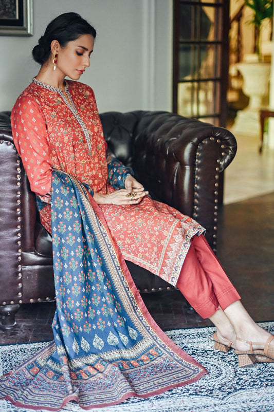 Unstitched 2 Piece Printed Karandi Suit