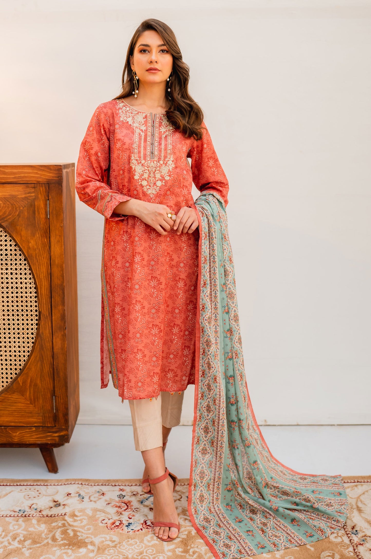 Unstitched 2 Piece Embroidered Lawn with Volie Slub Suit