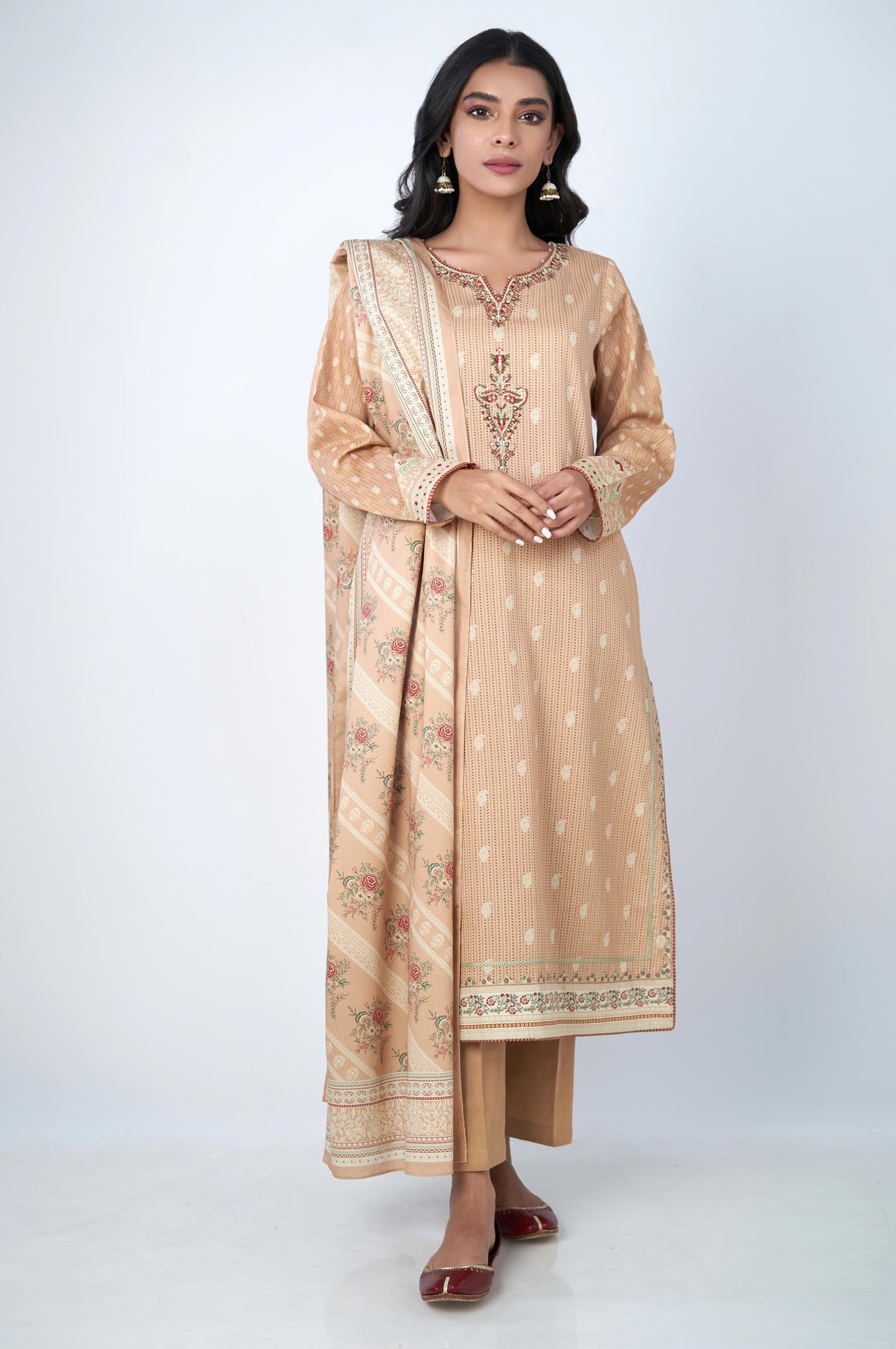 Unstitched 2 Piece Embroidered Cottel Suit