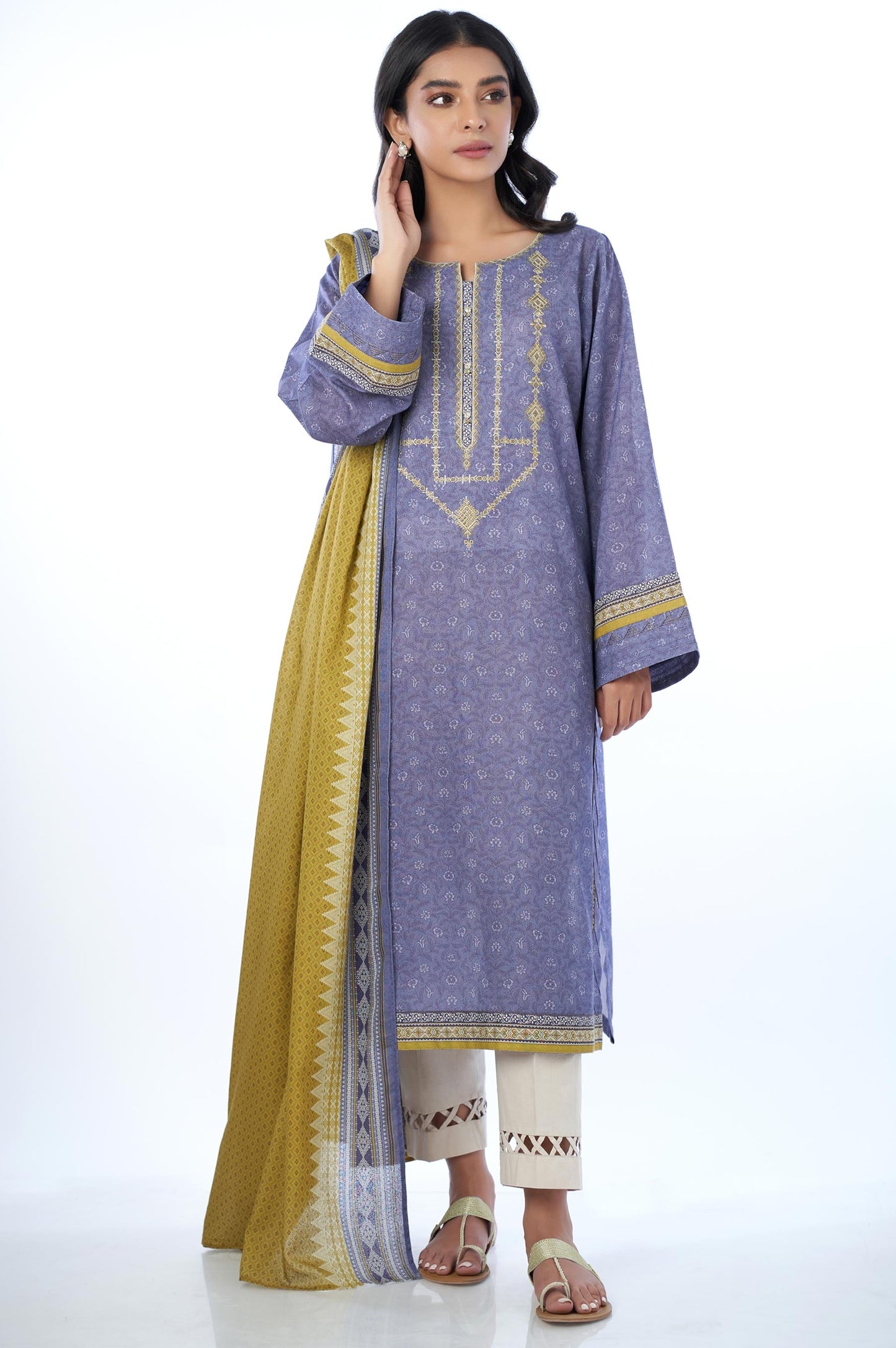 Unstitched 2 Piece Embroidered Karandi Suit