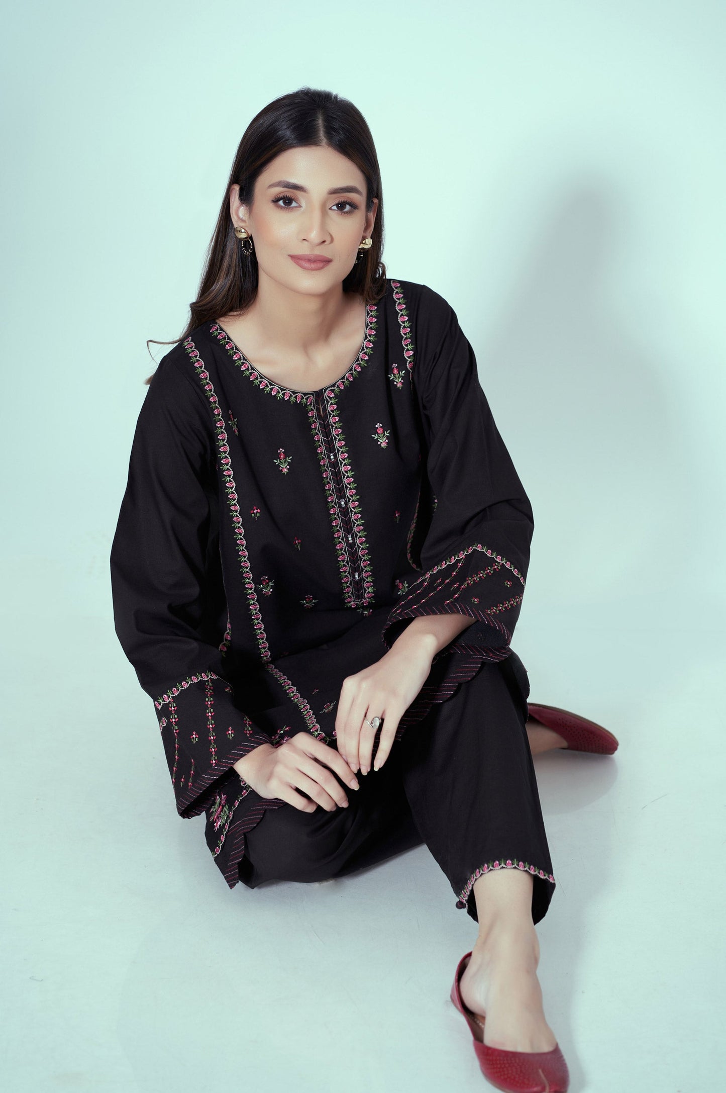 Stitched 2 Piece Embroidered Cambric Suit