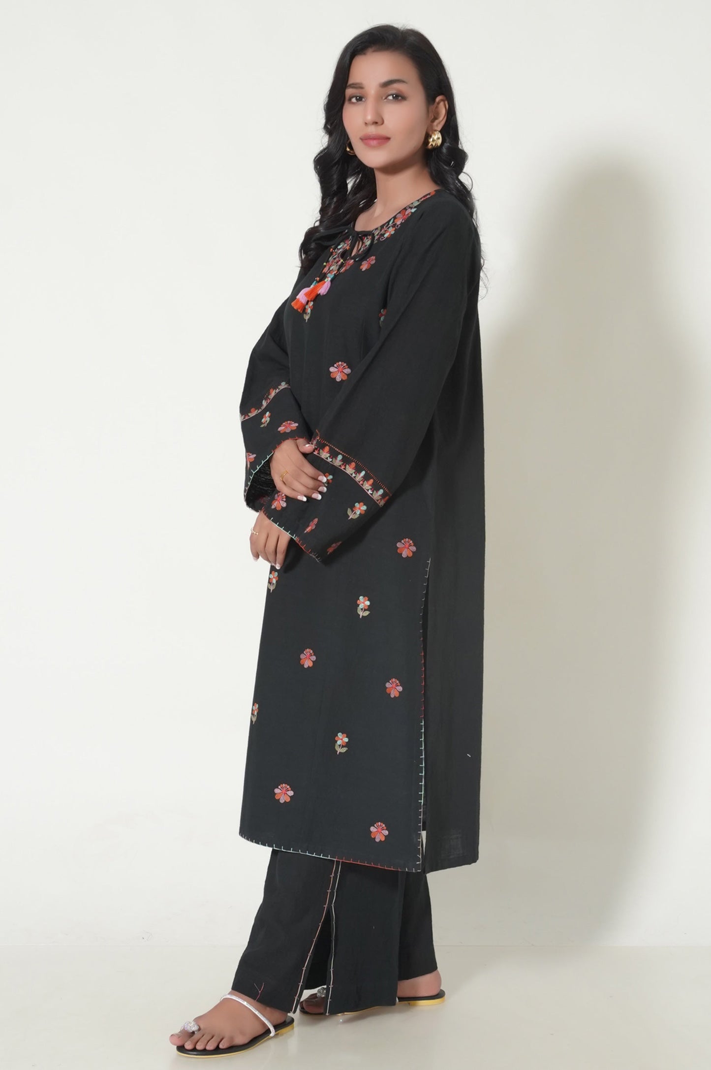 Unstitched 2 Piece Dyed Embroidered Khaddar Suit