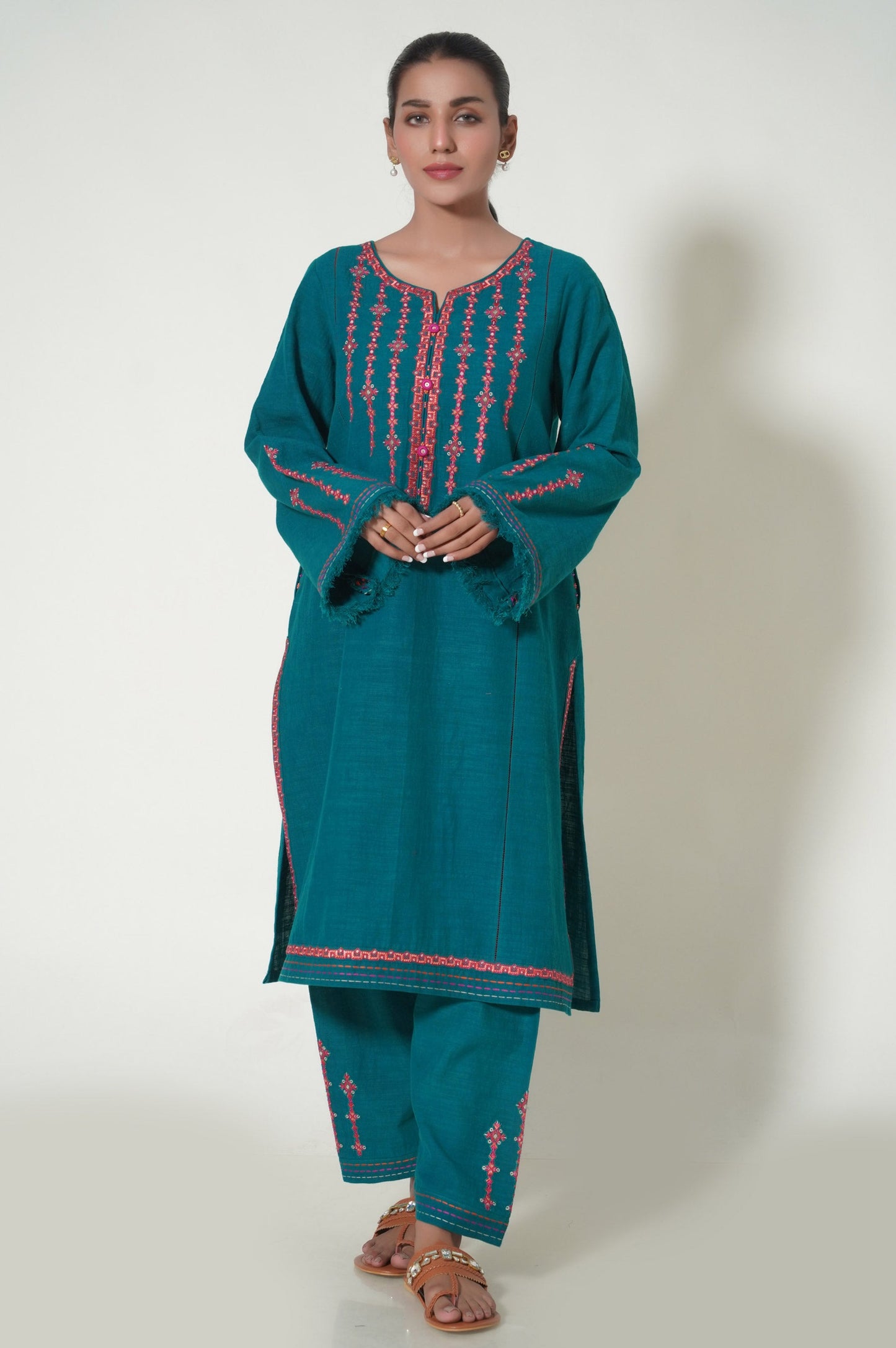 Unstitched 2 Piece Embroidered Khaddar Suit