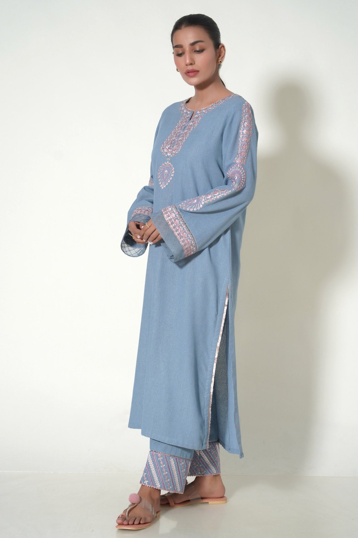 Unstitched 2 Piece Dyed Embroidered Karandi Suit