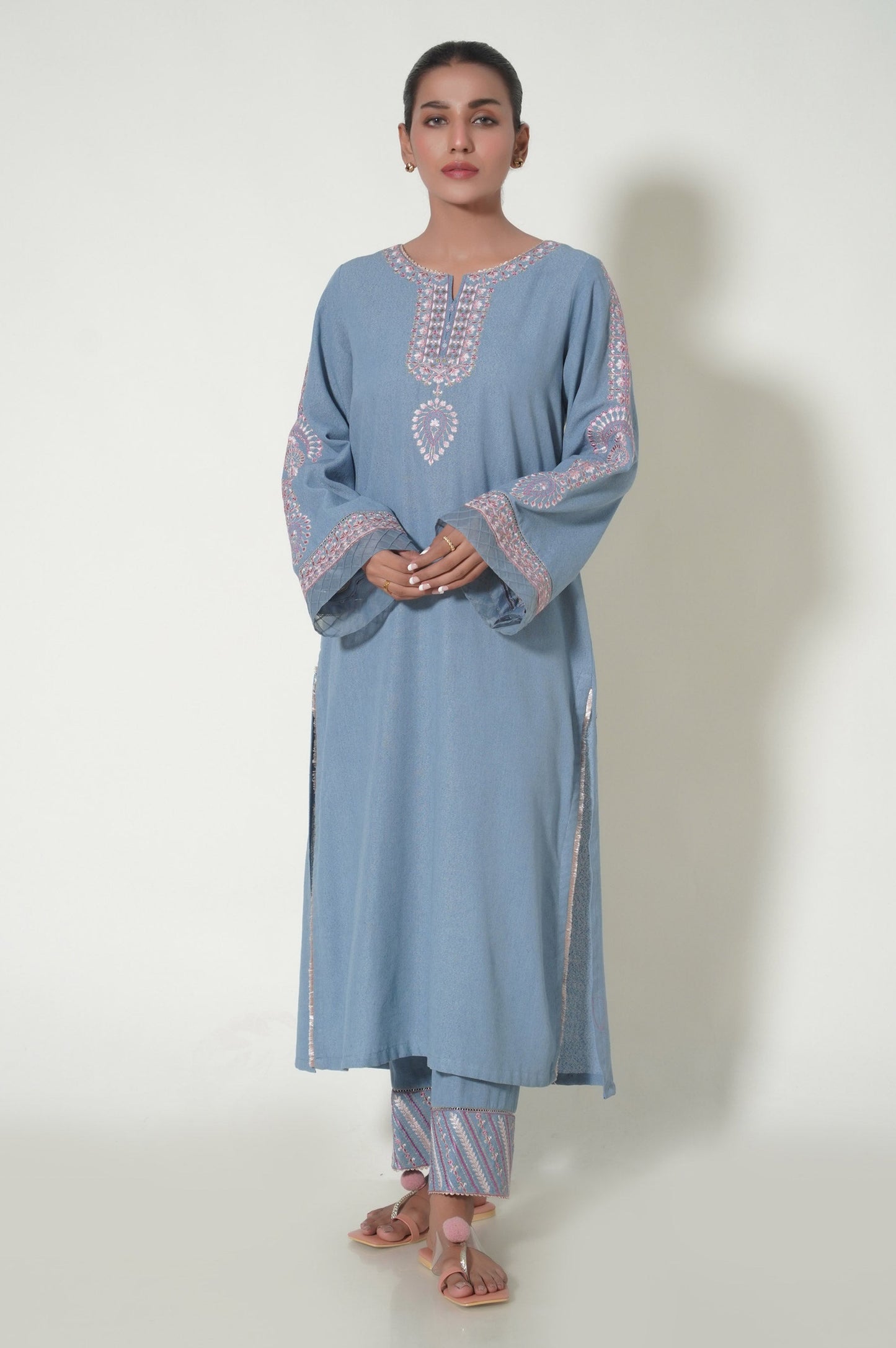 Unstitched 2 Piece Dyed Embroidered Karandi Suit