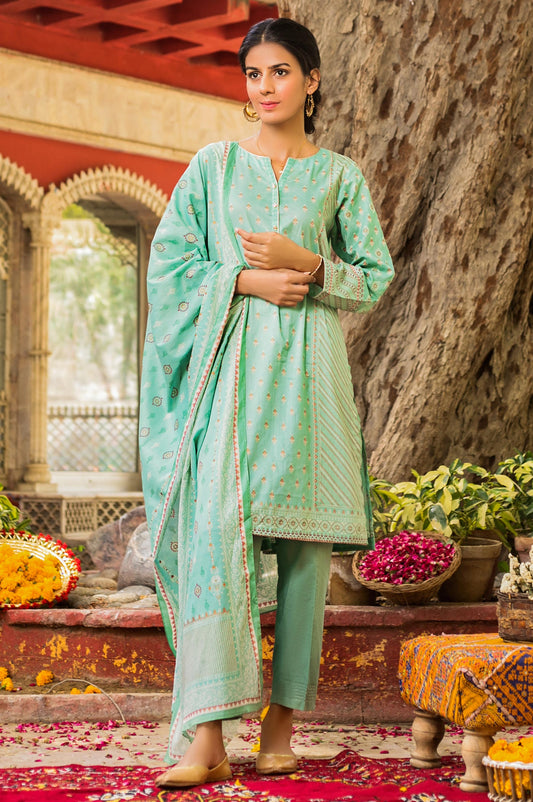 Unstitched 3 Piece Printed White Paste Lawn Suit