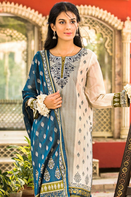 Unstitched 3 Piece Embroidered Doria Lawn Suit