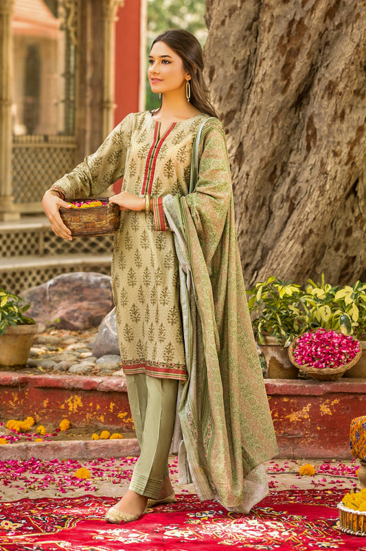 Unstitched 3 Piece Printed Slub Lawn Suit