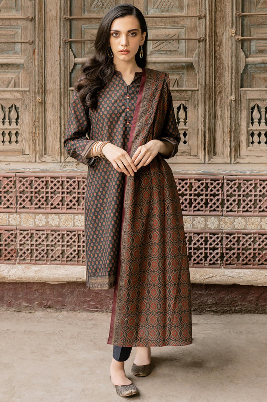 Unstitched 3 Piece Printed Khaddar Suit