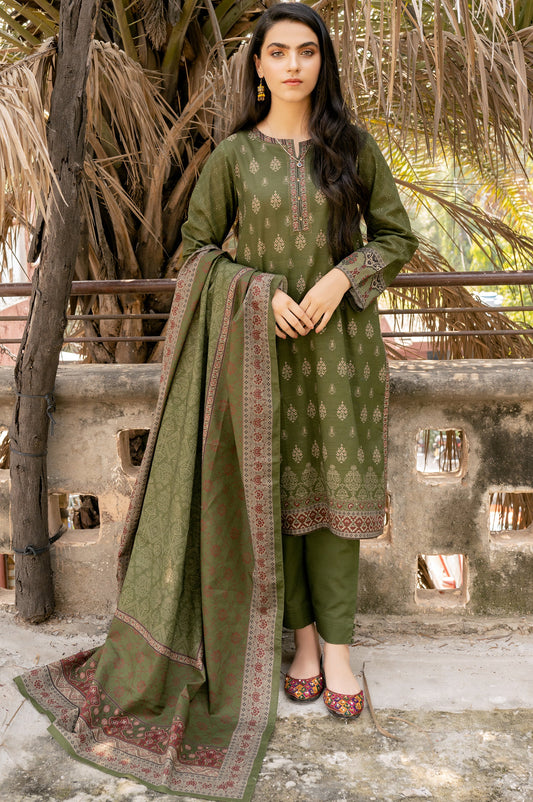 Unstitched 3 Piece Printed Khaddar Suit