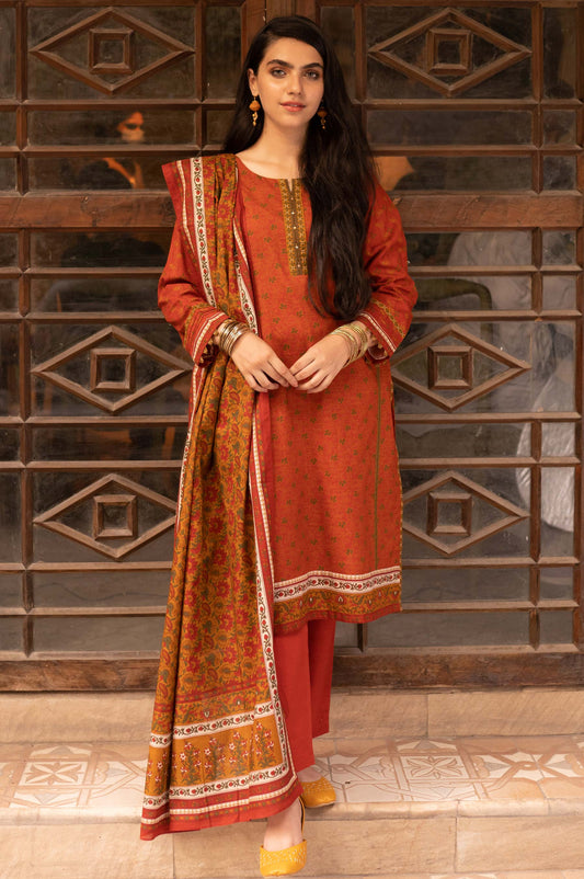 Unstitched 3 Piece Printed Khaddar Suit