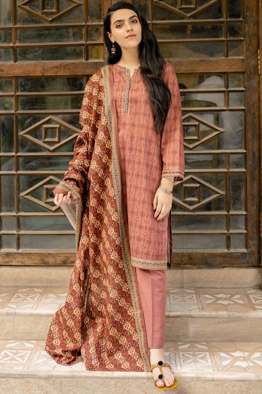 Unstitched 3 Piece Printed Khaddar Suit