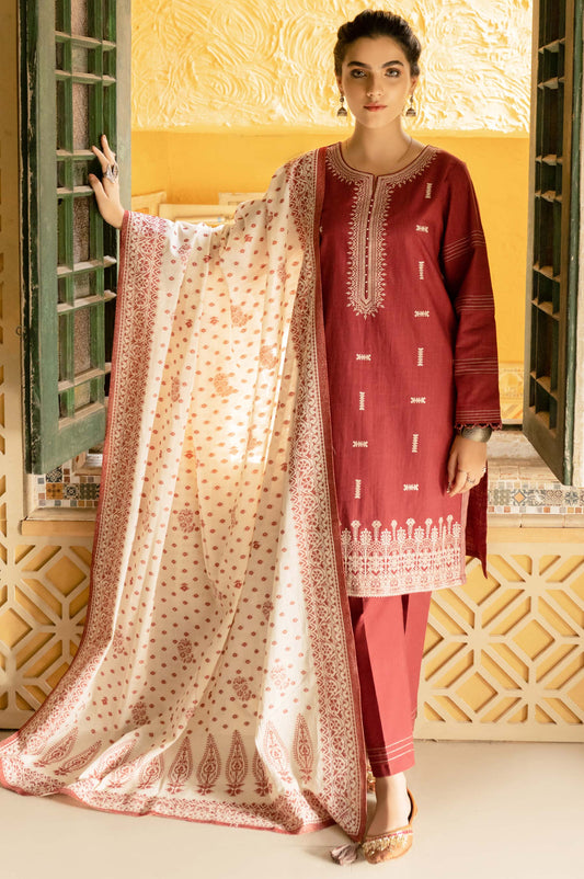 Unstitched 3 Piece Embroidered Khaddar Suit