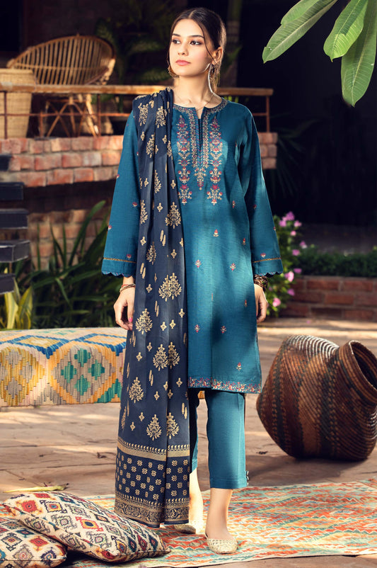 Unstitched 3 Piece Embroidered Khaddar Suit