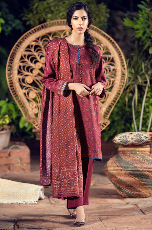 Unstitched 3 Piece Printed Cottel Suit