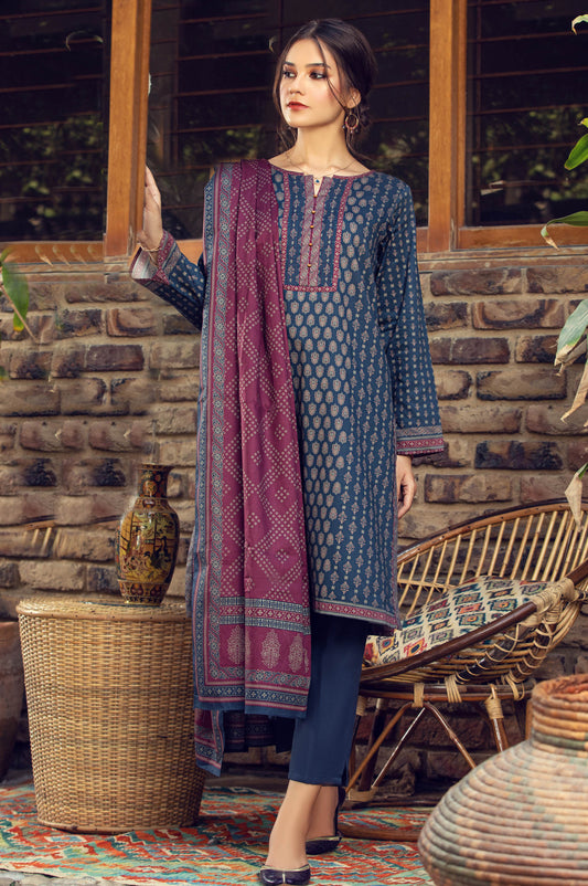 Unstitched 3 Piece Printed Cottel Suit