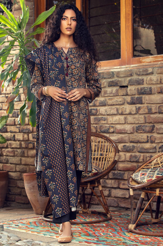 Unstitched 3 Piece Digital Printed Cottel Suit
