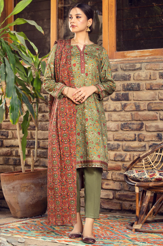 Unstitched 3 Piece Printed Cottel Suit