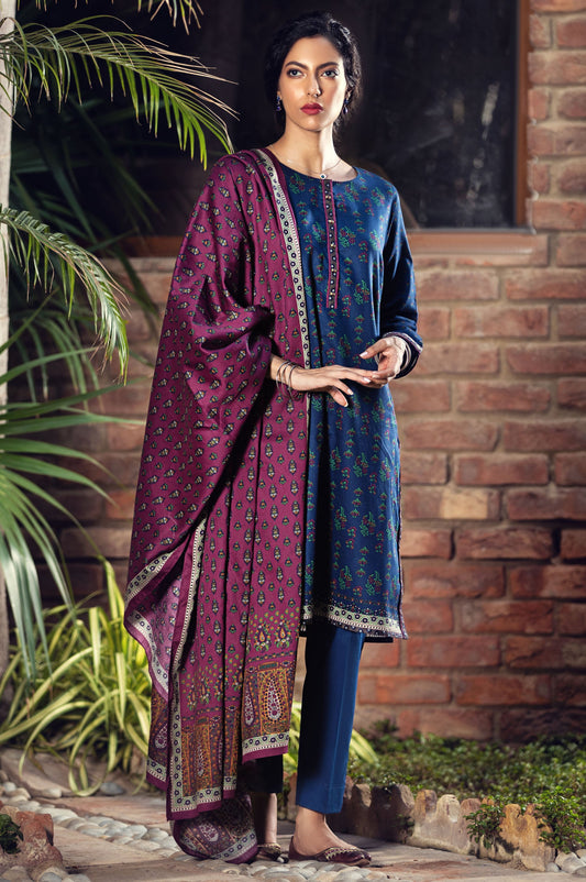 Unstitched 3 Piece Printed Cottel Suit