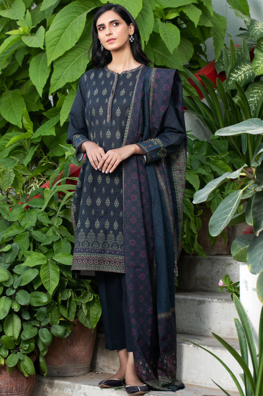 Unstitched 3 Piece Printed Khaddar Suit