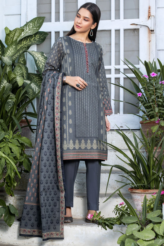 Unstitched 3 Piece Printed Khaddar Suit