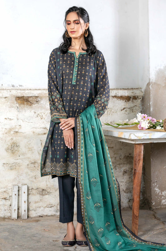 Unstitched 3 Piece Printed Karandi Suit