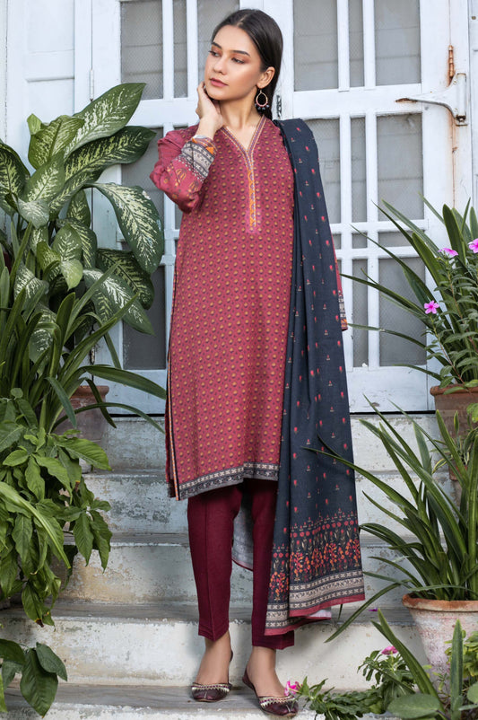 Unstitched 3 Piece Printed Karandi Suit