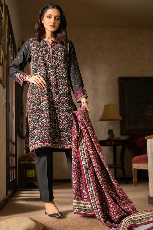 Unstitched 3 Piece Printed Linen Suit