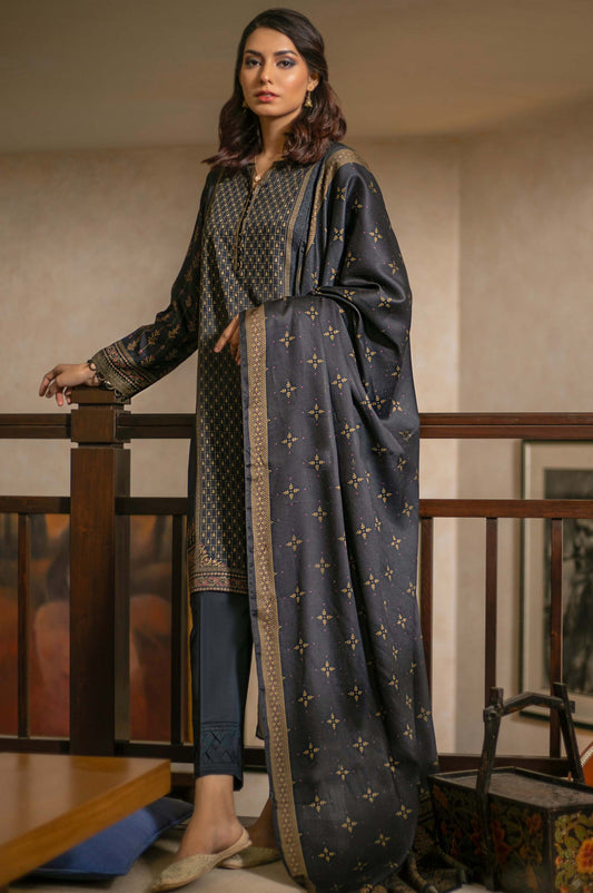 Unstitched 3 Piece Printed Linen Viscose Suit