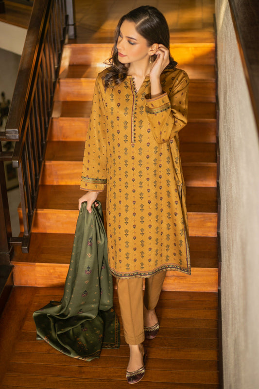 Unstitched 3 Piece Printed Linen Suit