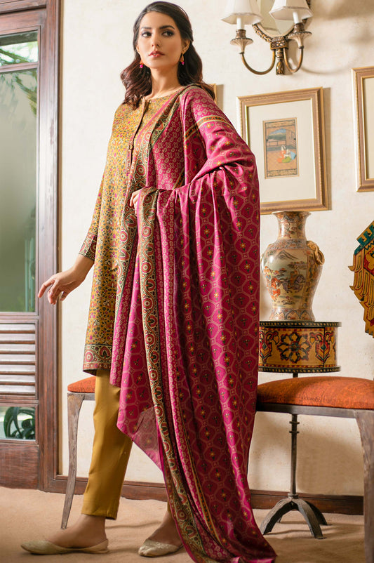 Unstitched 3 Piece Printed Linen Viscose Suit