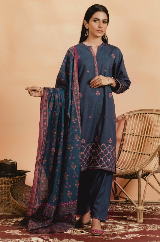 Unstitched 3 Piece Embroidered Khaddar Suit