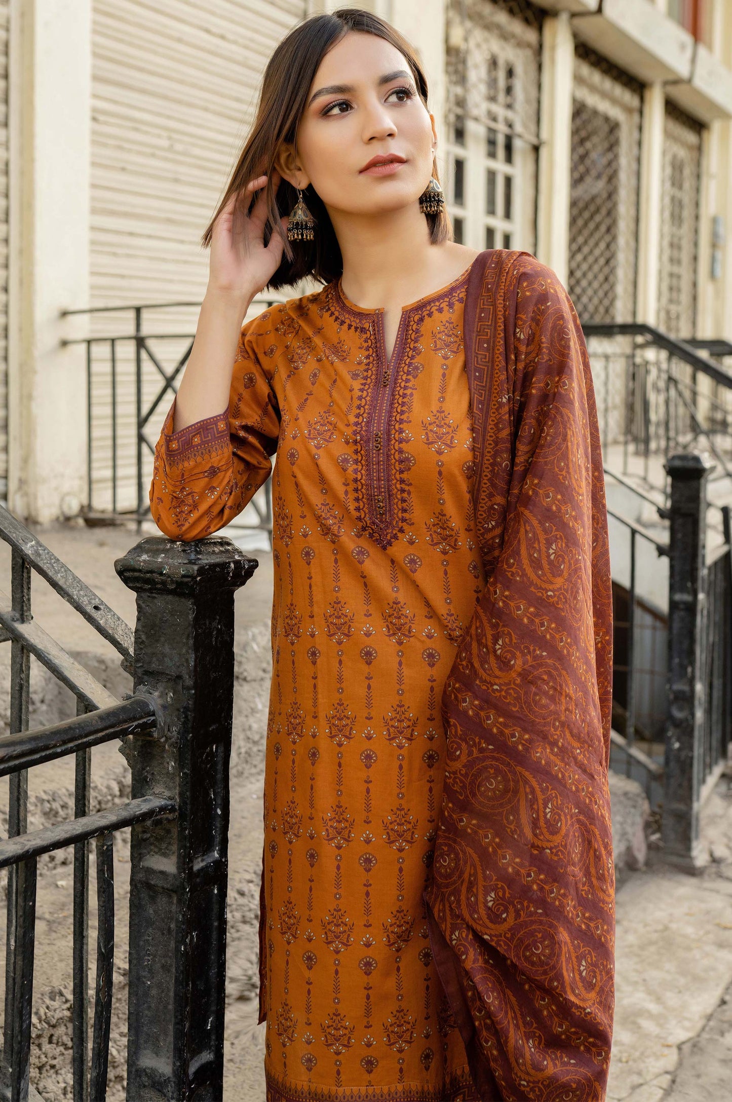 Stitched 3 Piece Embroidered Lawn Suit with Printed Lawn Dupatta