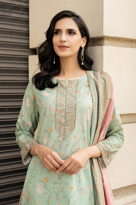 Unstitched 3 Piece Printed Lawn Suit with Printed Lawn Dupatta
