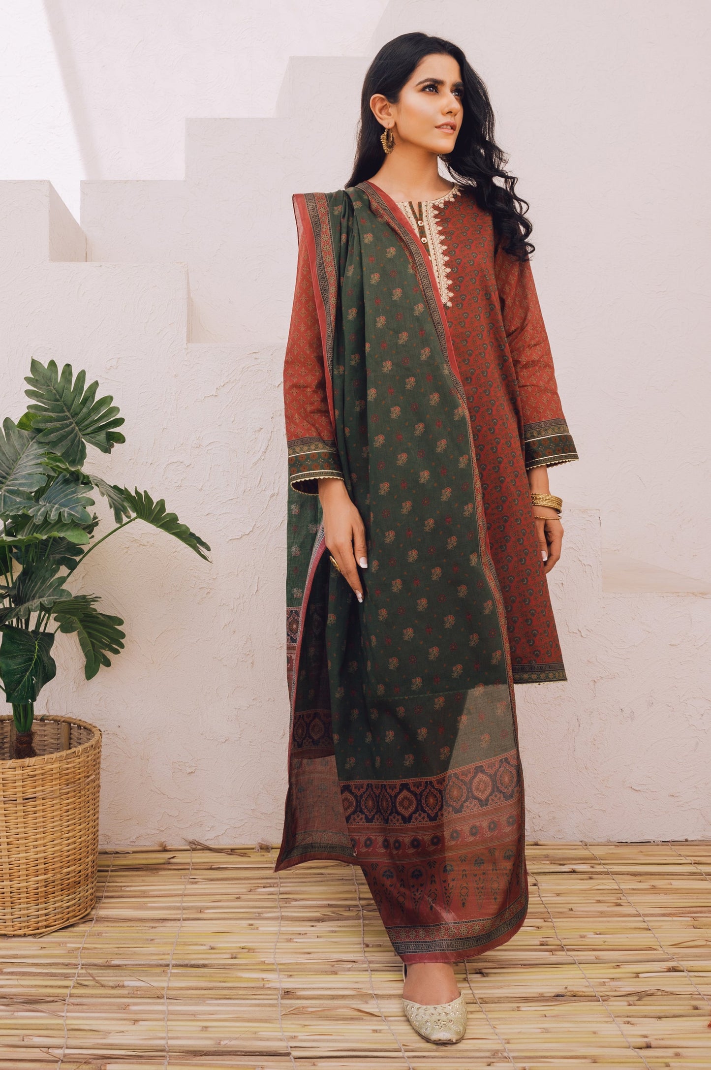 Unstitched 3 Piece Embroidered Lawn Suit with Cotton Net Dupatta